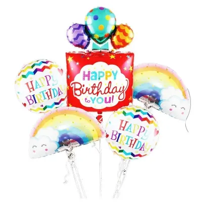 Set aranjament baloane Happy Birthday, set 5 piese, folie aluminiu, multicolore