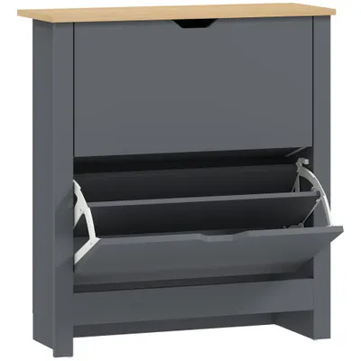 HOMCOM Dulap pentru pantofi cu 2 compartimente rabatabile, despărțitor reglabil pentru 8-12 perechi de pantofi, 72 x 26 x 80 cm, Gri închis | Aosom Romania