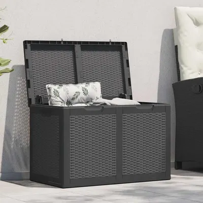 vidaXL Cutie de depozitare pentru grădină, negru, 180L, PP ratan