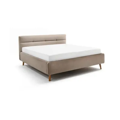 Pat matrimonial bej tapițat cu spațiu de depozitare cu somieră 180x200 cm Lotte – Meise Möbel