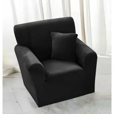 Husa elastica universala, pentru fotoliu cu brate, Catifea Negru