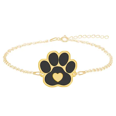Bruno- Bratara personalizata din argint placat cu aur galben 24K cu talisman labuta