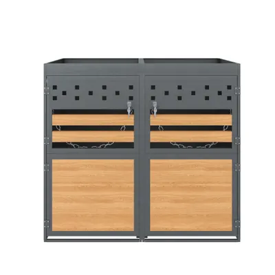 Cutie pentru pubele set de 2 cu acoperiș pentru plante, 132x80x125 cm, Culoare naturală