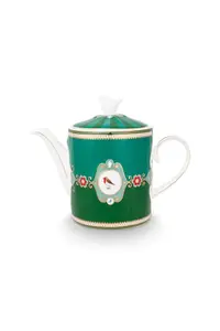 Ceainic din porțelan, Pip Studio, Medallion Emerald-Green, 1.3l, colecția Love Birds