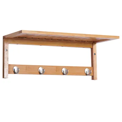 HOMCOM Cuier de Perete Raft Cuier in Bambù, 50x17x20cm | Aosom Romania