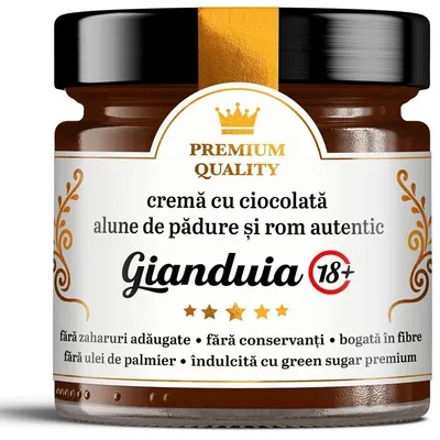 Gianduia 18+ Crema cu Ciocolata, Alune de Padure si Rom Autentic Secretele Ramonei 250g