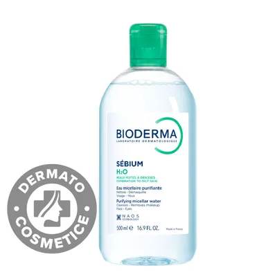 Apa micelara pentru ten gras si predispus la acnee Sebium H2O, 500ml, Bioderma