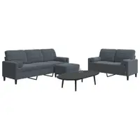 Gossi set de canapele cu perne, 3 piese, gri inchis, catifea