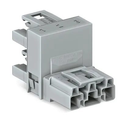 h-distribution connector; 3-pole; Cod. B; 1 input; 2 outputs; outputs on one side; 3 locking levers; for flying leads; pink