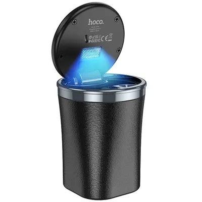 Scrumiera Auto Hoco ZP10, Montare Suport pahar, Capacitate 220ml, Iluminare LED, Negru Engros