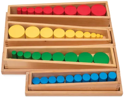 Kit educațional Nowa Szkola Montessori - cutii cilindrice din lemn, 40 piese