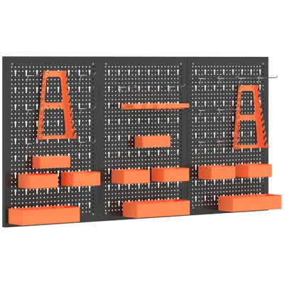 HOMCOM Organizator de unelte de perete 33 piese 120x60 cm cu cârlige, containere și rafturi Negru și Portocaliu | Aosom Romania