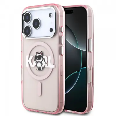 Husa MagSafe pentru Apple iPhone 17 Pro, Karl Lagerfeld, IML Sketch Logo Choupette, Roz