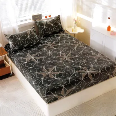 Cearsaf cu Elastic Cocolino 180x200cm si 2 fete de perna 50x70cm, Gri, Stele