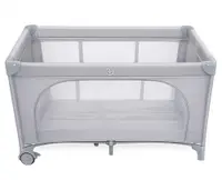 Patut pliabil pentru copii Nichiduta Grey, cu doua nivele, multifunctional 2 in 1, cadru din otel, material poliester 210D, roti cu franare, dimensiune 125 x 65 x 77 cm, geanta de transport inclusa