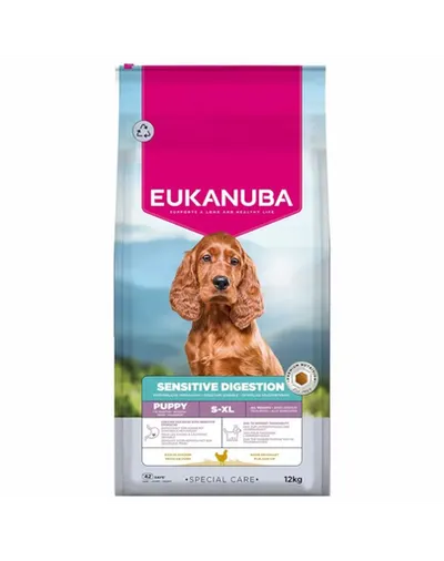 EUKANUBA Special Care Puppies cu Digestie Sensibilă 12 kg hrană uscată pentru căței cu sistem digestiv sensibil