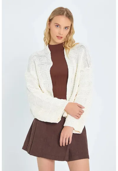 Cardigan tricotat - V-Neck - natural
