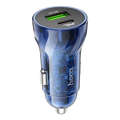 Incarcator Auto, Duo Charge, Hoco Z47A Transparent Discovery Edition, PD 30W, USB si Type-C, Albastru Engros