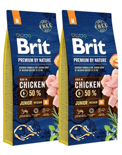 BRIT Premium By Nature Junior Medium M hrana uscata caini juniori talie medie, cu pui 30 kg (2 x 15 kg)