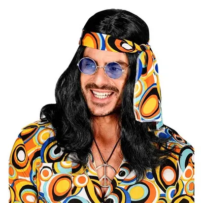 Peruca bruneta anii 70 cu bandana