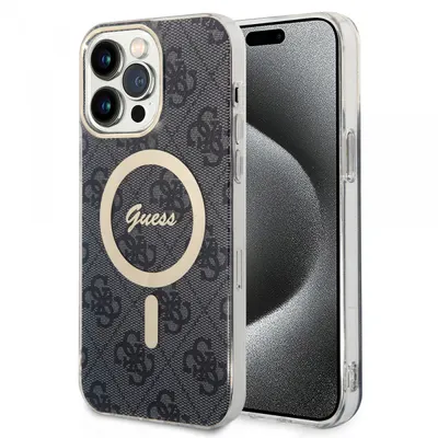 Husa MagSafe pentru Apple iPhone 15 Pro, Guess, 4G IML, Neagra