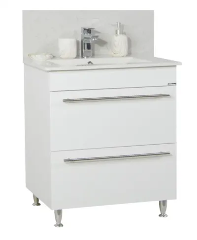 Set Baza front MDF si Lavoar seria 054, cu sertare, 70 cm, alb