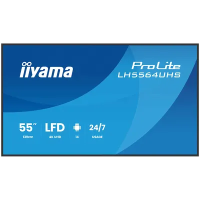 IIYAMA LFD LH5564UHS-B1AG 4K VA 55" 500cd 5000:1 6.5ms Android 14 OS, iiSignage, iiControl, iiShare, EShare, FailOver, TeamViewe