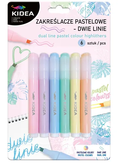 Textmarkere Kidea - linie dubla, 6 culori, pastel