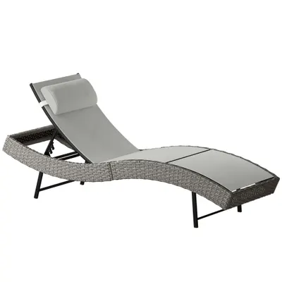 Outsunny Șezlong din PE-rattan, formă în S, șezlong de grădină cu spătar reglabil în 5 poziții, pernă pentru cap, respirabil, rezistent la UV | Aosom Romania