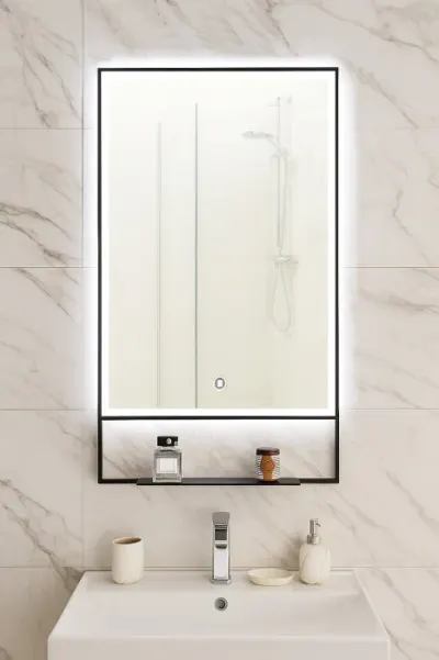 Oglinda cu iluminare LED si intrerupator touch, MD6, rama neagra, 60x95 cm
