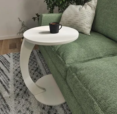 Masuta de cafea rotunda cu roti, din PAL melaminat – 38 cm diametru, 56 cm inaltime