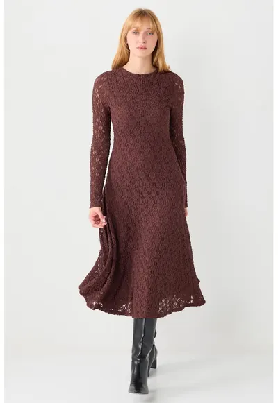 Rochie din dantela cu decolteu rotund - Maro inchis