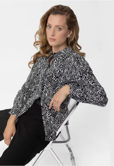 Camasa dama cu model geometric - Regular Fit - K-Rili - Negru I Alb