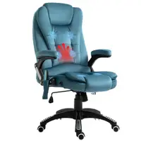 Vinsetto Fotoliu de birou cu funcție de masaj și încălzire, scaun de birou, scaun ergonomic cu înălțime reglabilă, spătar inclinabil și telecomandă cu fir, pivotant la 360° material din poliester bleu | Aosom Romania