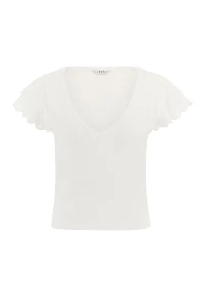 Tricou slim fit cu decolteu in V - Alb murdar