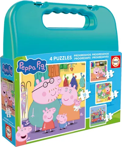 Puzzle pentru copii în servietă Educa 4 în 1 - Purcelușa Peppa