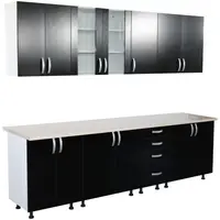 Bucatarie Zebra 260 cm din PAL Negru cu blat termoizolant alb/bej
