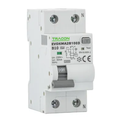 Disjunctor cu protectie diferentiala, 2P, 2 mod., curba B B40A, 100 mA, 10kA, A