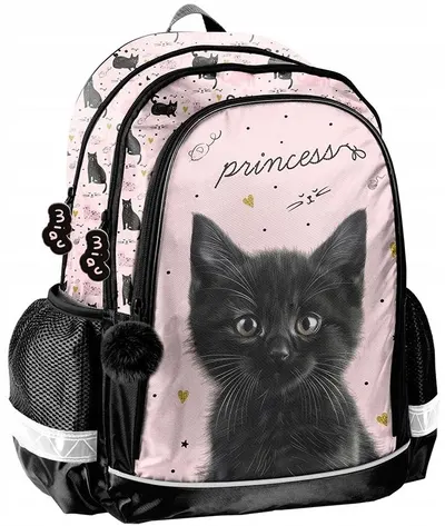 Ghiozdan școlar Paso Black Cat - Cu 3 compartimente