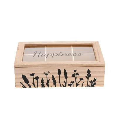 Cutie ceai cu 6 compartimente mesaj Happiness 24 cm