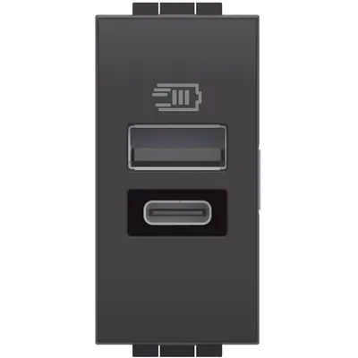 Incarcator 1 modul cu 2 usb tip A+C Bticino Living Light L4191AC, 5V, antracit