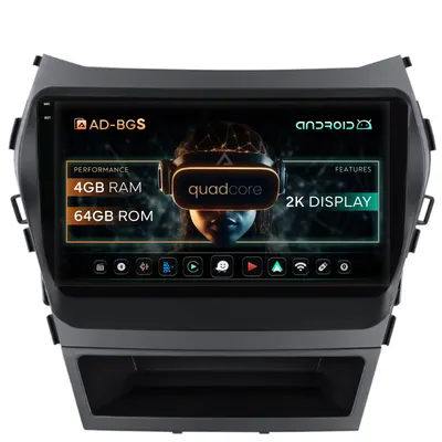 Navigatie 2K Hyundai Santa Fe IX45 (2013-2017), Android, S-Quadcore 4GB RAM + 64GB ROM, 9.5 Inch - AD-BGS90042K+AD-BGRKIT182