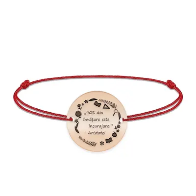 Courage - Bratara personalizata snur "90% din invatare este incurajare" din argint 925 placat cu aur roz