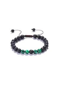 Bratara aromaterapie ”ENID” - ajustabila cu snur din pietre de Lava (Vulcanice) si pietre de Malachit Verzi - neagra - 18-19 cm