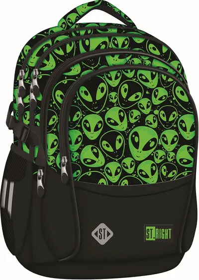 Ghiozdan școlar St. Right Green Aliens - 4 compartimente
