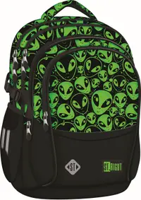 Ghiozdan școlar St. Right Green Aliens - 4 compartimente