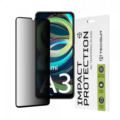 Folie de protectie Ecran Privacy Techsuit pentru Xiaomi Redmi A3x / A3, Sticla Securizata, Full Glue, 111D