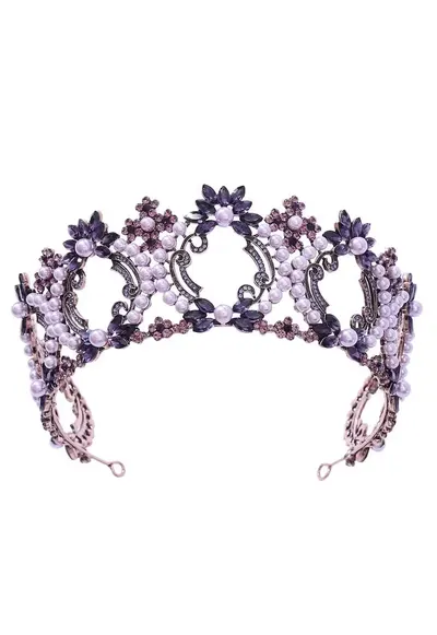 Coronita rose gold - cu perle si pietre mov - Amandus C6