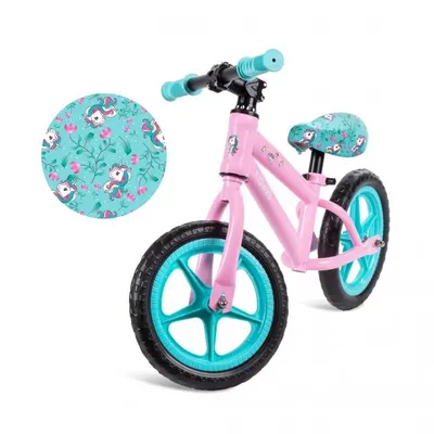 Bicicleta copii fara pedale Eva Kidwell Mundo Unicorn 12 inch, cu roti din spuma EVA, scaun reglabil pe inaltime 34-44 cm, de la 3 ani, inaltimea recomandata a copilului 80-120 cm