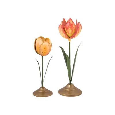 Set 2 suporturi pentru lumânări, din metal, Pip Studio, lalele 21 și 26 cm, Yellow, colecția Others